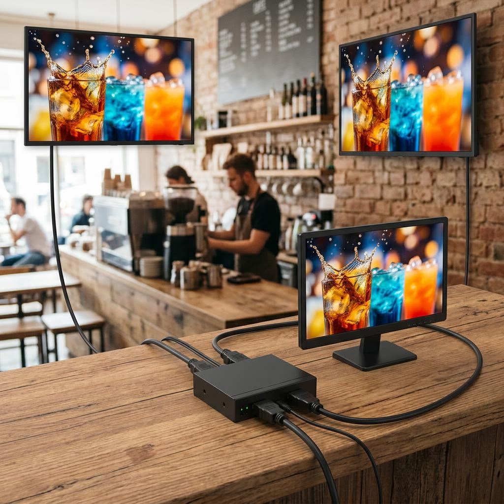 HDMI-Splitter verteilt ein Signal auf mehrere Bildschirme